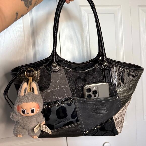 y2k Coach Patchwork Tote Shoulder Handbag Purse Grey Silver Black 12899 - Picture 3 of 10